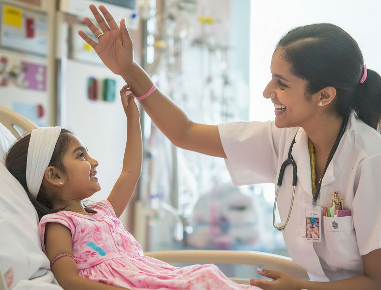 Doctor caring for child with parent